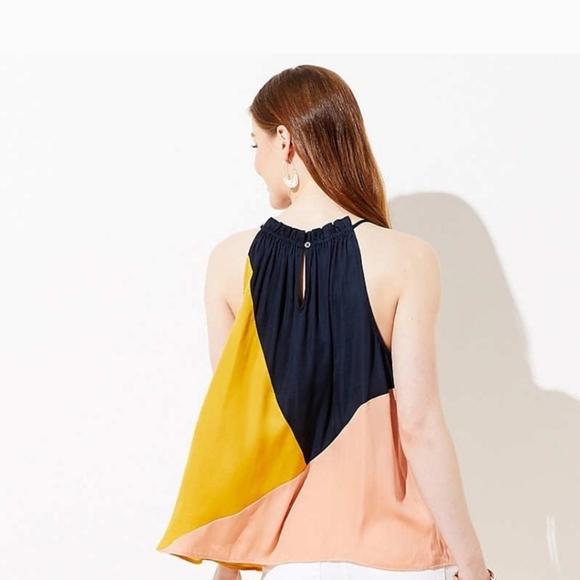 LOFT Colorblock Halter Top Navy, Mustard, Peach - Picture 2 of 5